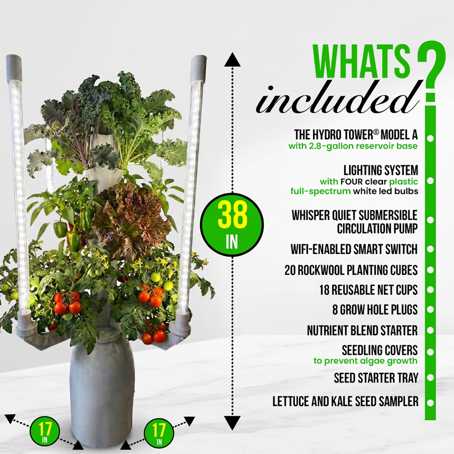 Hydroponic Tower Planter - Complete Plant Growing Starter Kit - Vertical Indoor System for Herb and Vegetable Gardening, Microgreens and More - Includes Grow Light Setup, Smart WiFi Control | The Hydro Tower® | Model A